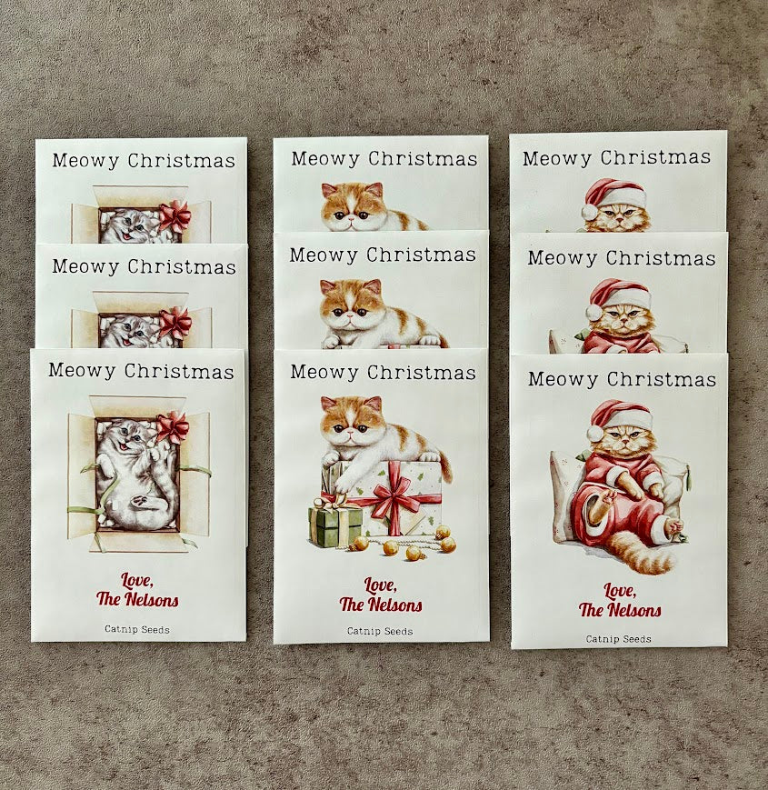 Set of 9 Cute Kitty Christmas Gift Tags with Catnip Seeds