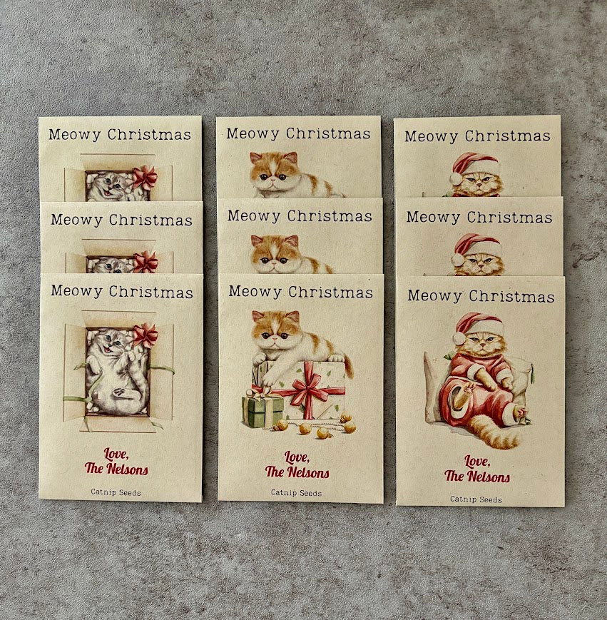 Set of 9 Cute Kitty Christmas Gift Tags with Catnip Seeds