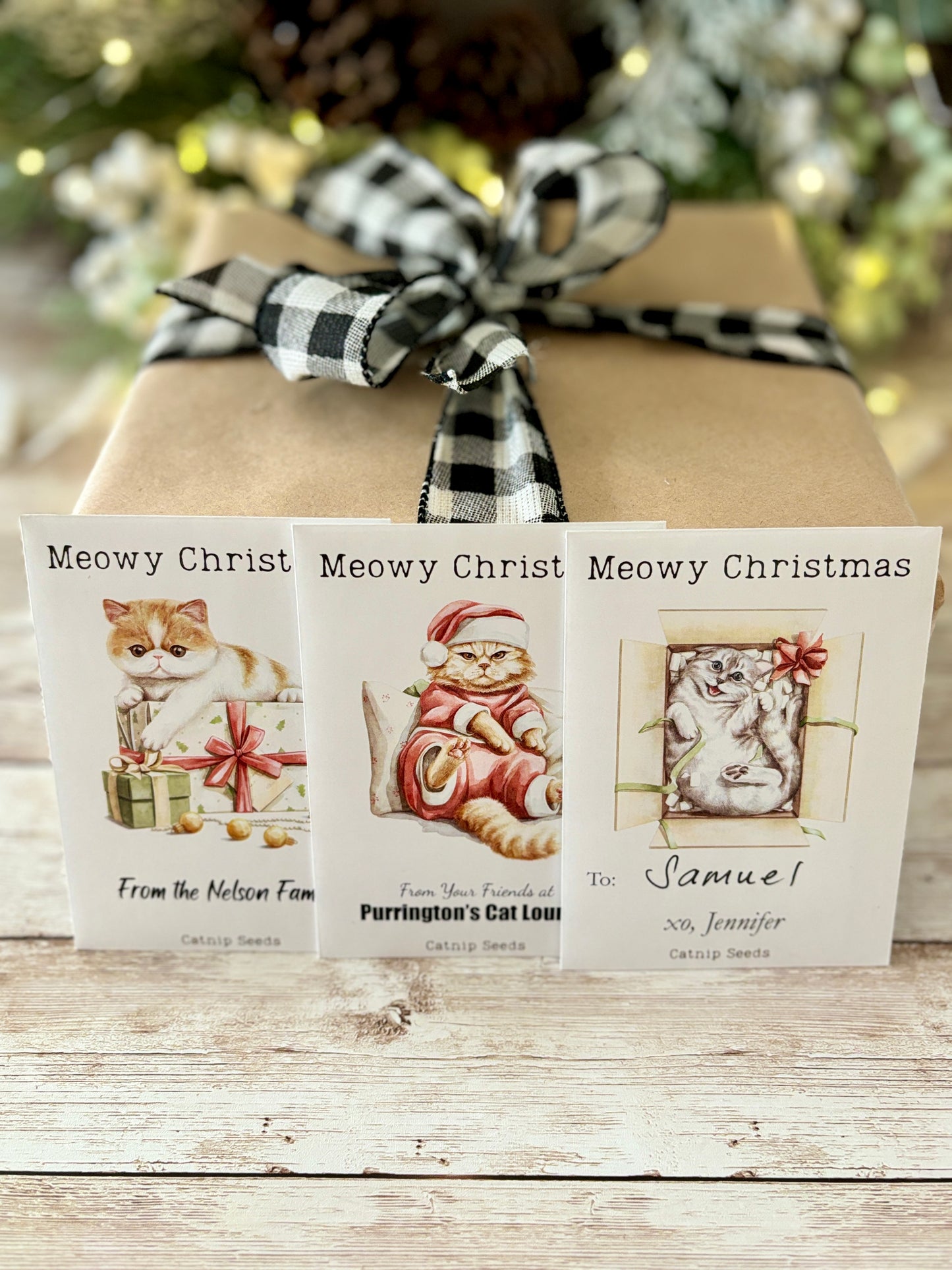 Set of 9 Cute Kitty Christmas Gift Tags with Catnip Seeds